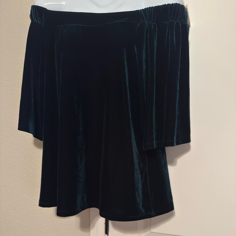Versona Velvet Off-Shoulder Deep Green top. Beautiful dark green velvet.